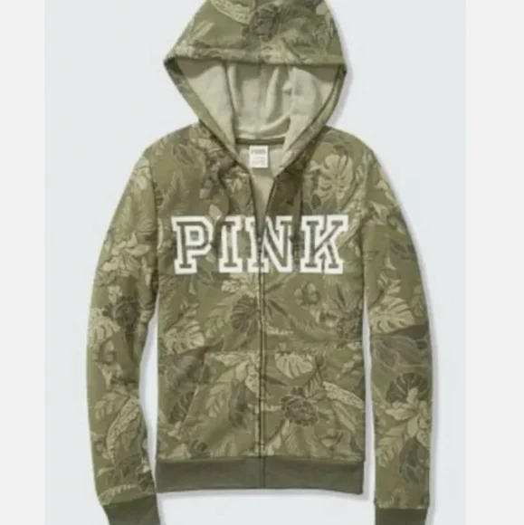 Victoria's Secret PINK Everyday Lounge Hoodie Sweatshirt Tropical Leaves Floral - Picture 1 of 6